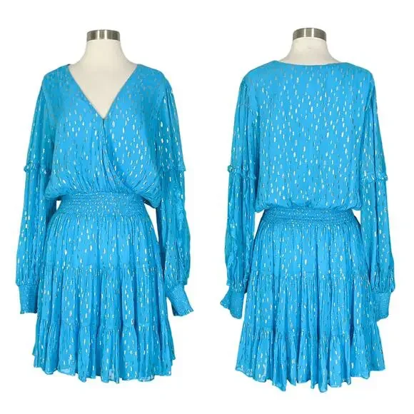 Lilly Pulitzer | Heline Turquoise Blue Gold Polka Dot Ruffle Plus Size Dress 16 - Picture 13 of 13